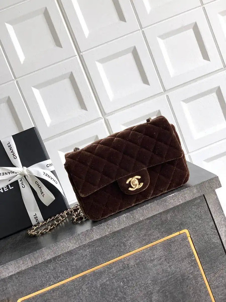 Chanel A69900 Mini Flap Dark Brown Velvet CF AS1116