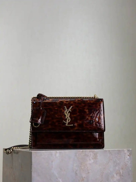 YSL 442906 SUNSET MEDIUM IN Patent LEATHER leopard patent leather
