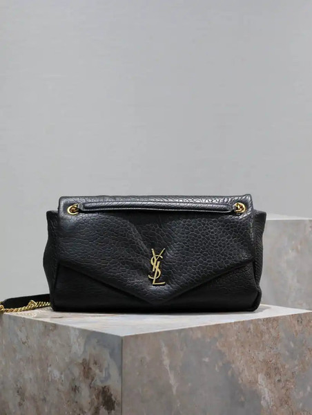 YSL 777399 Calypso large in grained lambskin Black