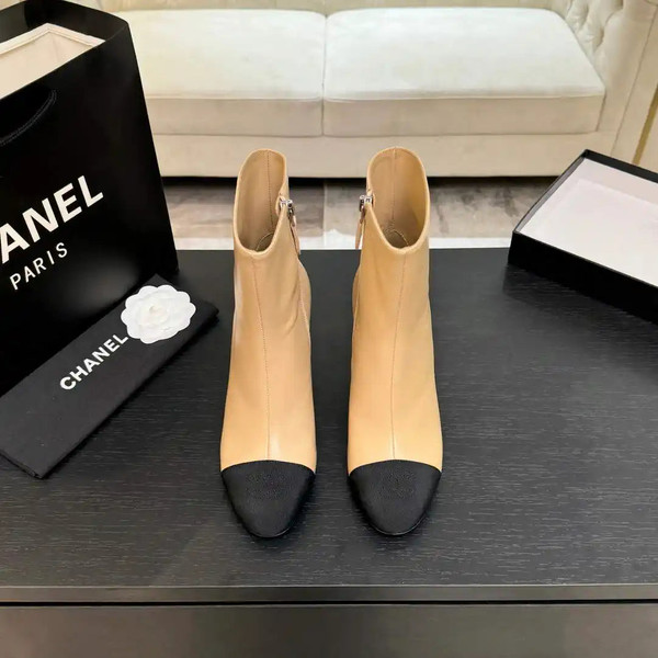 Chanel G46755 color-blocked high-heeled ankle boots C90334