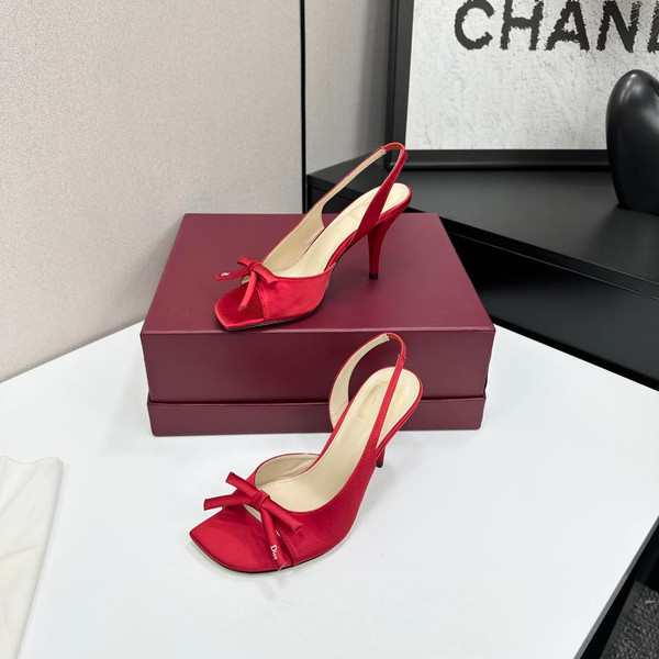 Dior Women Bow Heeled Slingback Sandal KCO579SAT_S10W Satin D10040