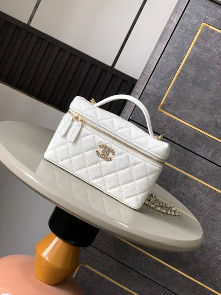 Chanel AP4407 Vanity with Chain Grained Calfskin White