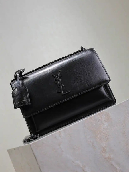 YSL 442906 SUNSET MEDIUM IN Black SMOOTH LEATHER with Black logo