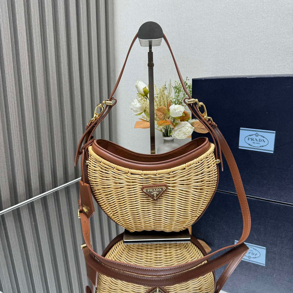 Prada 1BC202 Wicker and leather Prada Arqué bag Natural