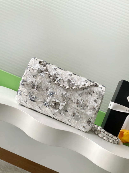 Chanel A01112 Flap Classic 11.12 Handbag Silver and sequined beads