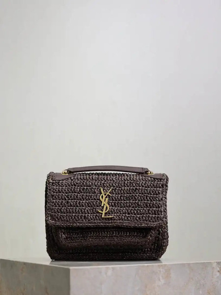 YSL 633151 Niki Baby Chain Bag Coffee Raffia