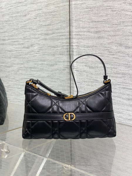 Dior S5232 Miss Caro Diorling Mini Bag with Chain Black Macrocannage Lambskin