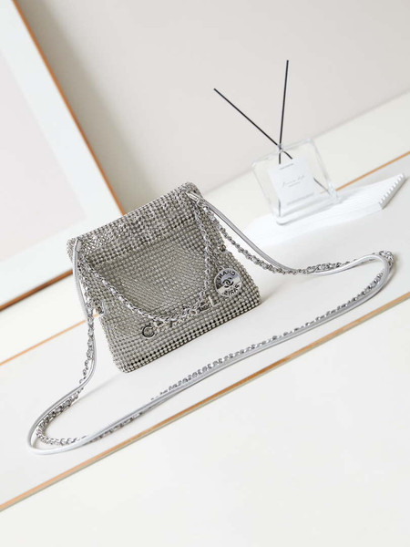 Chanel AS4894 Mini Handbag 22 bag evening bag Strass Silver-Tone Metal Silver