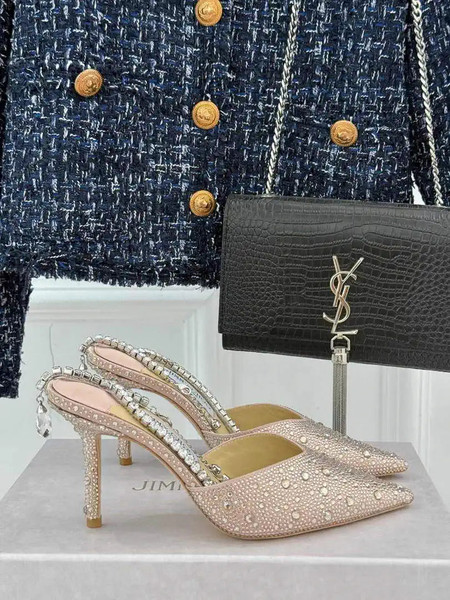 Jimmy Choo SAEDA100ZPJ Gold Satin Pumps with Crystals JC90009