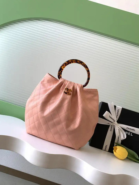 Chanel 26C AS6010 Hobo Lambskin Turtoise-Shell Effect Plexi & Gold-Tone Metal Pink