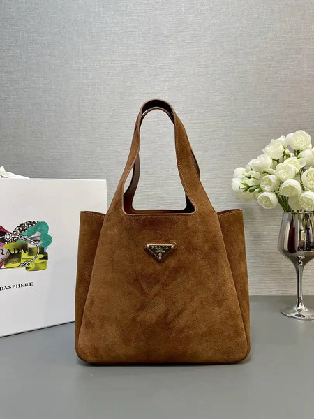 Prada 1BG335 Small suede leather tote bag Brown