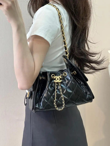 Chanel AS5631 Mini Hobo Lambskin & Gold-Tone Metal Black