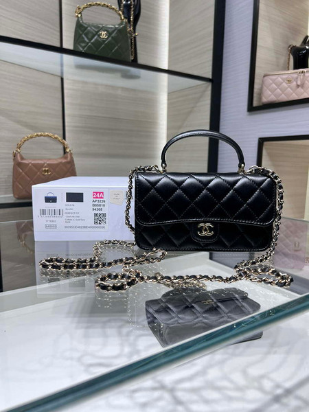 Chanel AP3226 Phone Holder with Chain Lambskin & Gold-Tone Metal Black