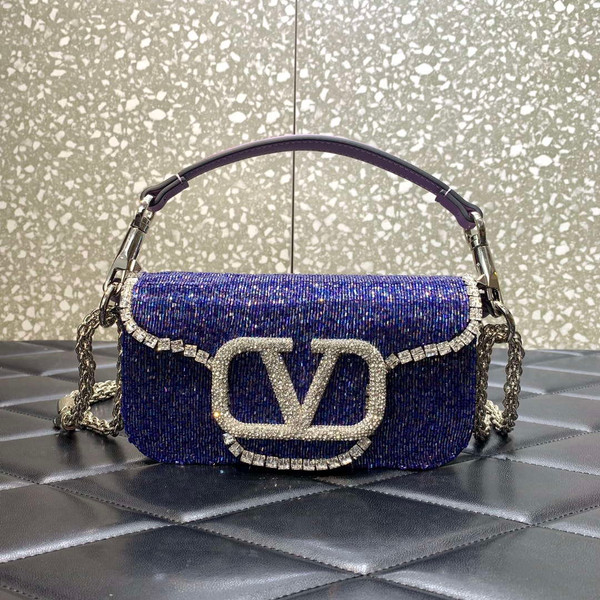 Valentino V3WCRYSTALSILVER Valentino Locò Foldover Top Small Shoulder Bag Purple