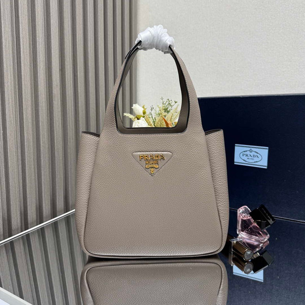 Prada 1BG335 Tote Leather Bucket Handbag Gray