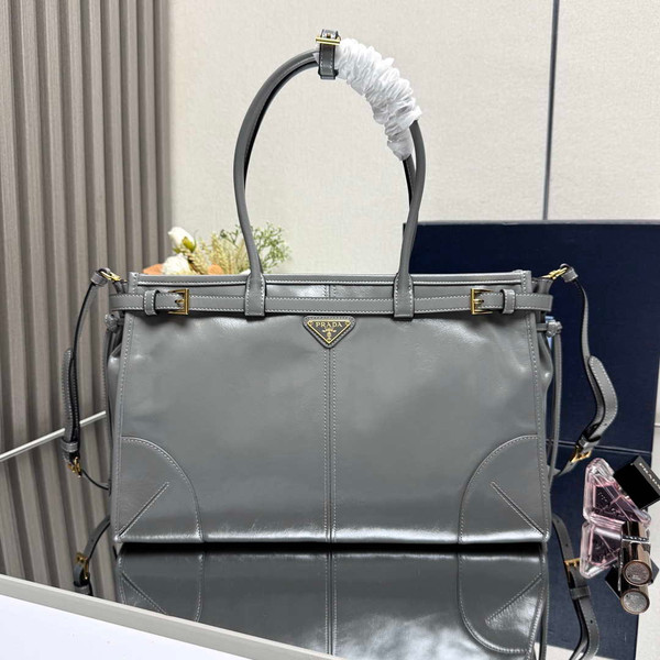 Prada 1BA433 Large Leather Handbag Gray