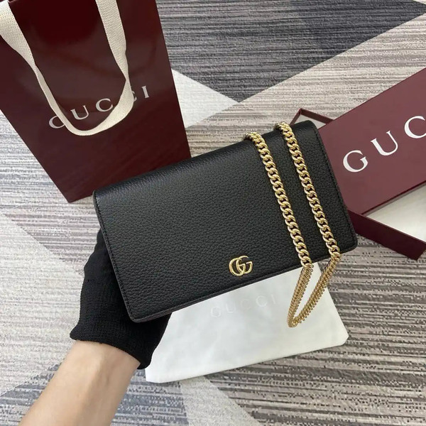 Gucci 497985 GG GG Marmont wallet on chain Black with Gold