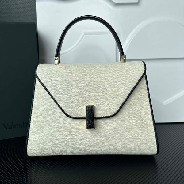Valextra WBES0056028 Iside Top Handle Medium Bag White and Black
