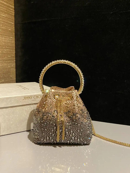 Jimmy Choo Bon Bon Blush Satin Bag with Crystals BONBONXDR1C1039 White & Gold
