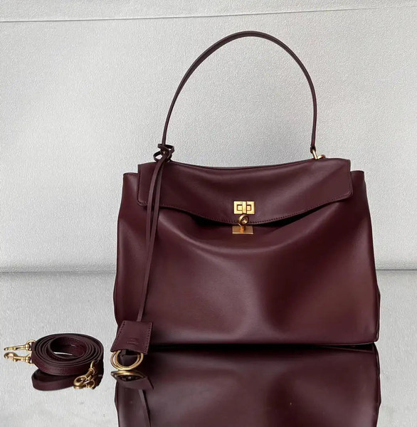 Balenciaga 7897722 Rodeo Handbag Medium in Wine Red smooth calfskin Gold