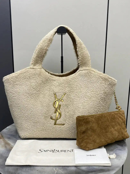 Saint Laurent YSL 858191 ICARE Medium in Lamb wool Beige