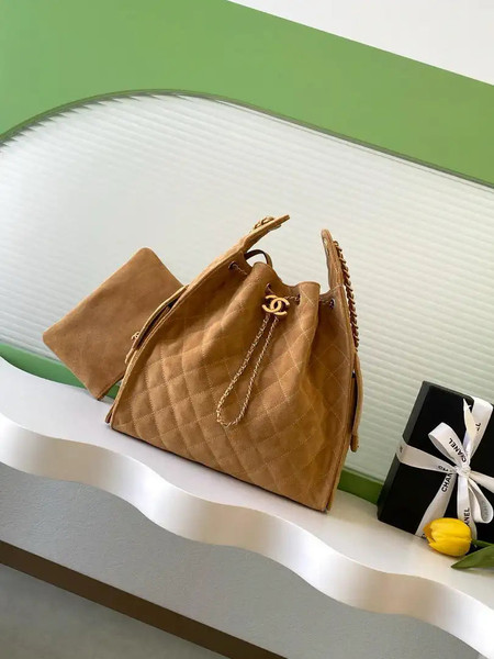 Chanel AS5311 Large Hobo Suede & Gold-Tone Metal Camel