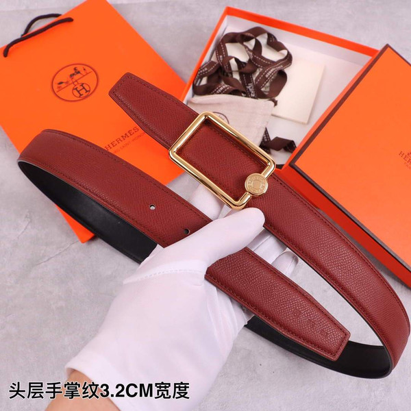 Hermes Women's Leather H Buckle Belt 32MM 19029 Wine Red - luxibagsmall