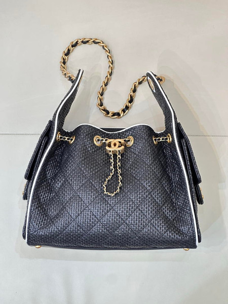 Chanel AS5293 Small Hobo Bag Braided Raffia Calfskin & Gold-Tone Black