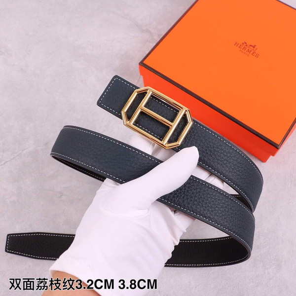 Hermes Women's Leather H Buckle Belt 32MM 19034 Navy Blue - luxibagsmall