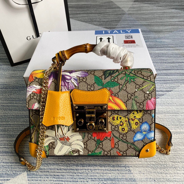 Gucci 603221 Padlock GG Small Bamboo Shoulder Bag Yellow