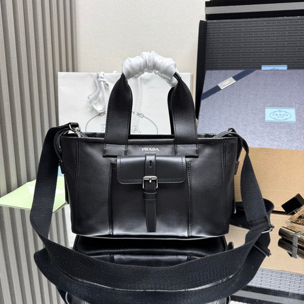 Prada Route medium leather tote bag 1BG660 Black