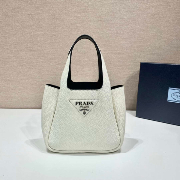 Prada 1BG335 Tote Leather Bucket Handbag White