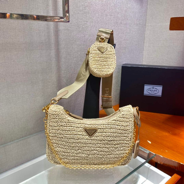 Prada 1BH204 Prada Re-Edition 2005 Raffia  Bag in Apricot