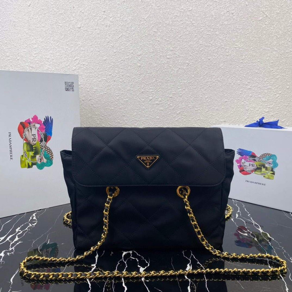 Prada Nylon Vintage Chain Stray Bag 1BD630 Black
