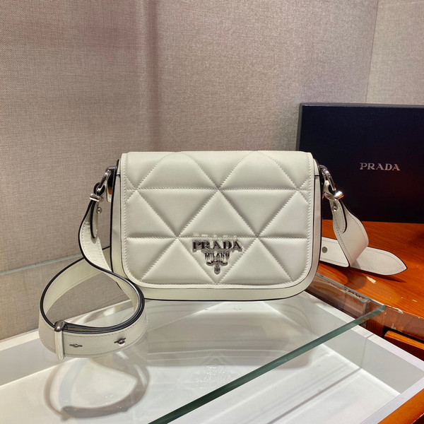Prada 1BD283 Women's Spectrum Leather Shoulder Crossbody Bag White