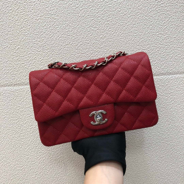 Chanel A69900 Mini Flap Bag Grained Calfskin Red Silver