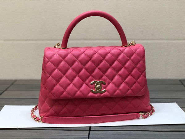 Chanel A92991 Large Flap Bag With Top Handle handBag Rose Red