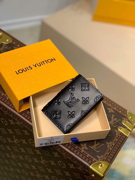 LV M80508 Louis Vuitton Pocker Organizer Slender Black Leather