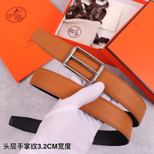Hermes Women's Leather H Buckle Belt 32MM 19030 Tan - luxibagsmall