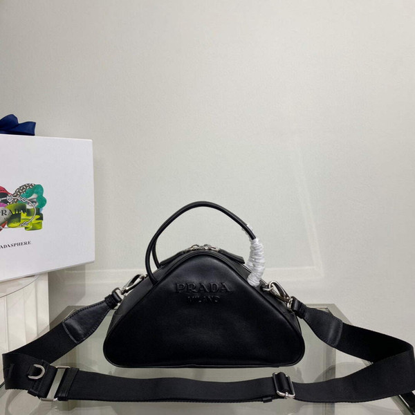 Prada 1BB082 Leather Prada Triangle bag Black