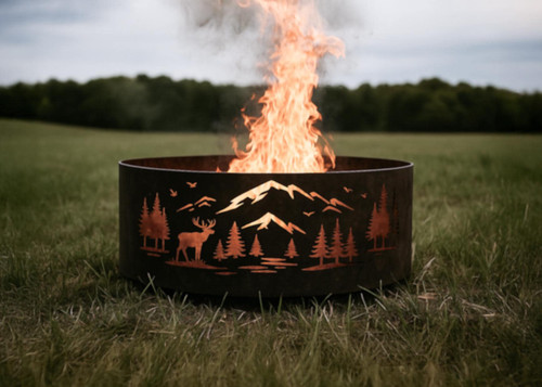Custom Metal Fire Pit Ring • Personalized Wildlife Scene • Outdoor Camping Decor • Unique Backyard G
