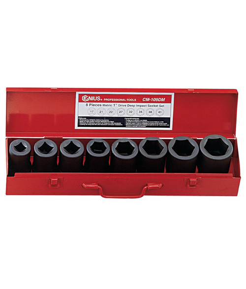 GENIUS TOOLS CM-109DM 9PC 1" Dr. Metric Deep Impact Socket Set