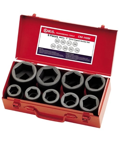GENIUS TOOLS CM-110M 9PC 1" Dr. Metric Impact Socket Set (New Item # CM-809M)