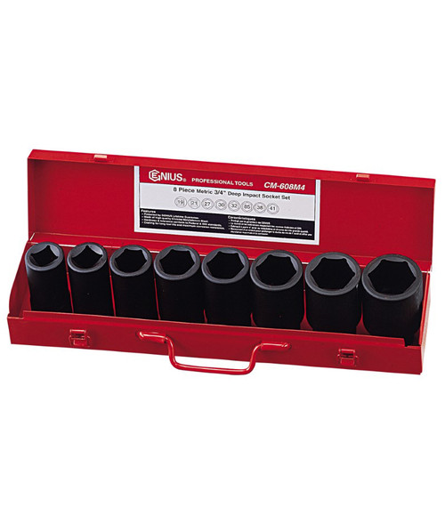 GENIUS TOOLS CM-608M4 8PC 3/4" Dr. Metric Impact Socket Set