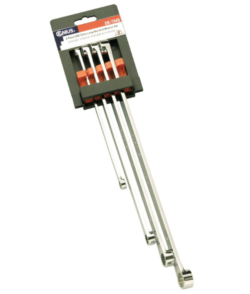 GENIUS TOOLS DE-704S 4 Piece SAE Extra Long Box End Wrench Set.