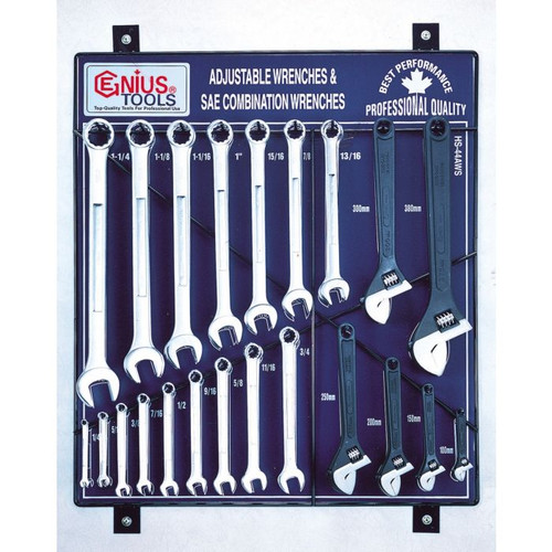 Genius Tools 44PC Adj. & Combination Wrenches Display Board - HS-44AWS