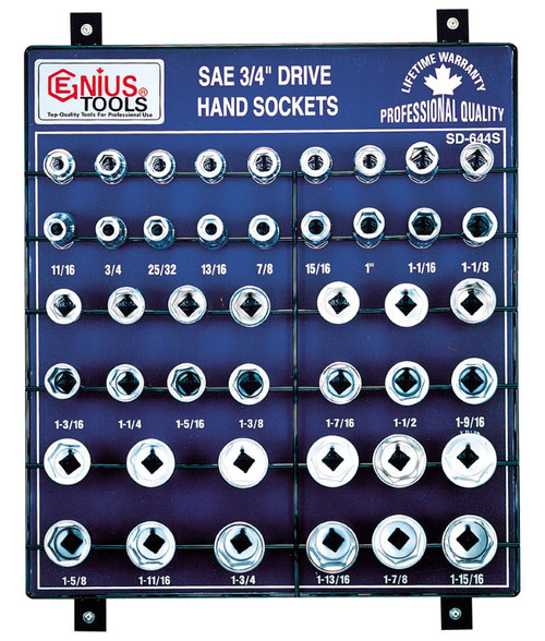 GENIUS TOOLS SD-644S 44PC 3/4" Dr. SAE Hand Sockets Display Board
