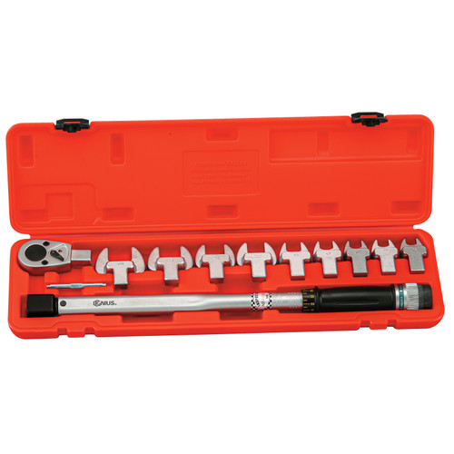 <ul>
<li>TORQUE HANDLE SET - 11 Piece Torque Handle Set, 40~210 Nm, TO-411N21</li>
<li>ORGANIZED TOOLS - Sizes are stamped for easy identification of size and will not rub off</li>
<li>CONVENIENT - Comes in a plastic blow-molded carry case for secure storage and labeled for easy organization&nbsp;&nbsp;</li>
<li>PEACE OF MIND - Purchase with confidence backed by the Genius Tools Limited Lifetime Warranty against manufacturer defects</li>
<li>ANSI STANDARDS - Meets or exceeds the standards established by the American National Standards Institute</li>
<li>PROFESSIONAL GRADE - Genius Tools are designed and made for use by professional technicians and built to perform over a lifetime of heavy use. Trust Genius for a quality tool at a value cost to you.</li>
<li>ADDITIONAL DETAILS - Please scroll down to see additional information and included pieces in the description area below.</li>
</ul> <ul class="table-ul clearfix">
<li class=" single_listing">
<div class="col-xs-12"><strong>14x18mm Fitting Interchangeable Torque Handle</strong></div>
<div class="col-xs-6">148N21 Interchangeable Torque Handle 40 ~ 210Nm<br /><br /></div>
</li>
<li class=" single_listing">
<div class="col-xs-12"><strong>14x18mm Fitting Ratchet Head</strong></div>
<div class="col-xs-6">14RH44 1/2" Dr. Ratchet Head Fitting<br /><br /></div>
</li>
<li class=" single_listing">
<div class="col-xs-12"><strong>14x18mm Fitting Open End Head</strong></div>
<div class="col-xs-6">141813 13mm Open End Head Fitting</div>
<div class="col-xs-6">141814 14mm Open End Head Fitting</div>
<div class="col-xs-6">141815 15mm Open End Head Fitting</div>
<div class="col-xs-6">141817 17mm Open End Head Fitting</div>
<div class="col-xs-6">141819 19mm Open End Head Fitting</div>
<div class="col-xs-6">141822 22mm Open End Head Fitting</div>
<div class="col-xs-6">141824 24mm Open End Head Fitting</div>
<div class="col-xs-6">141827 27mm Open End Head Fitting</div>
<div class="col-xs-6">141830 30mm Open End Head Fitting<br /><br /></div>
</li>
<li class=" single_listing">
<div class="col-xs-12"><strong>Blow Case</strong></div>
</li>
</ul>