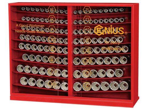 <ul><li>DISPLAY CASE - 131 Piece 1/2" Dr. Metric Deep Hand Socket Display 12pt - TW-4131MD</li><li>TOOL ORGANIZATION - Sizes are labeled on the case and stamped for permanent and easy identification of size</li><li>SUPERIOR DESIGN - Forged and heat treated for optimal strength and durability </li><li>PEACE OF MIND - Purchase with confidence backed by the Genius Tools Limited Lifetime Warranty against manufacturer defects</li><li>ANSI STANDARDS - Meets or exceeds the standards established by the American National Standards Institute</li><li>PROFESSIONAL GRADE - Genius Tools are designed and made for use by professional technicians and built to perform over a lifetime of heavy use.</li></ul> 10mm Deep Hand Socket (10pcs)<br>11mm Deep Hand Socket (10pcs)<br>12mm Deep Hand Socket (10pcs)<br>13mm Deep Hand Socket (10pcs)<br>14mm Deep Hand Socket (10pcs)<br>17mm Deep Hand Socket (9pcs)<br>19mm Deep Hand Socket (9pcs)<br>21mm Deep Hand Socket (8pcs)<br>22mm Deep Hand Socket (8pcs)<br>23mm Deep Hand Socket (8pcs)<br>24mm Deep Hand Socket (7pcs)<br>26mm Deep Hand Socket (7pcs)<br>27mm Deep Hand Socket (7pcs)<br>29mm Deep Hand Socket (6pcs)<br>30mm Deep Hand Socket (6pcs)<br>32mm Deep Hand Socket (6pcs)