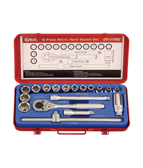 Genius Tools 19PC 3/8" Dr. Metric Hand Socket Set - GS-319M2